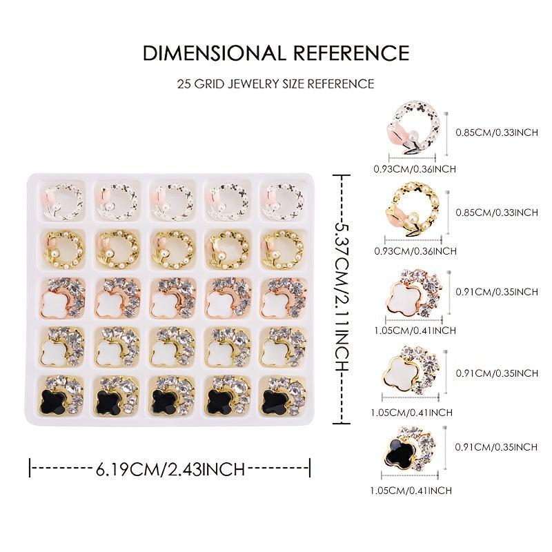 25pcs Ring Nail Charms With Rhinestones Nail Art Decoration