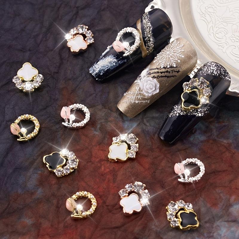 25pcs Ring Nail Charms With Rhinestones Nail Art Decoration