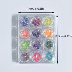 12pcs Laser Star Moon Glitter Sequins For Nails Face Body Makeup