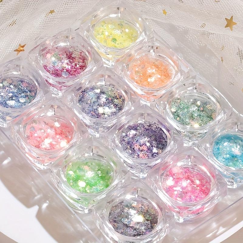 12pcs Laser Star Moon Glitter Sequins For Nails Face Body Makeup