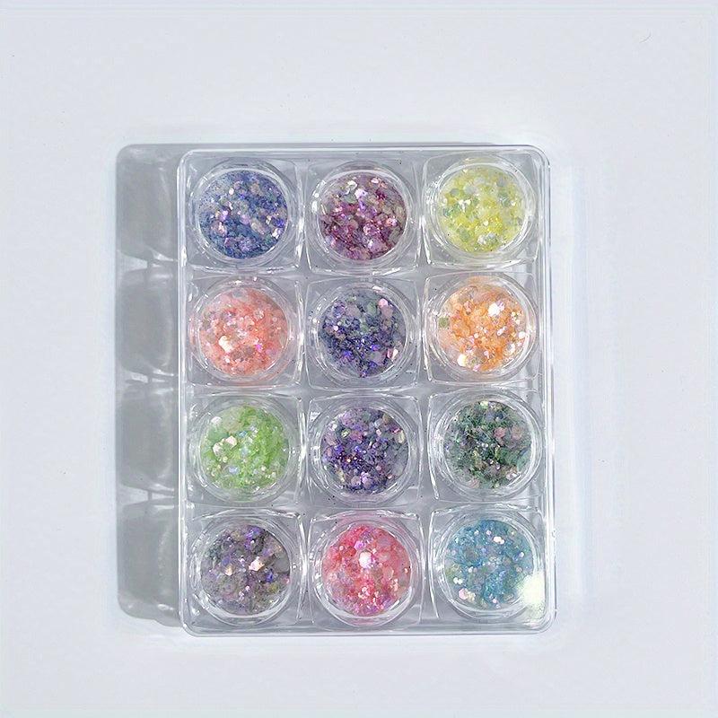 12pcs Laser Star Moon Glitter Sequins For Nails Face Body Makeup