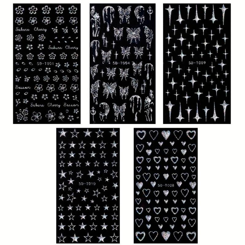 5D Hollow Butterfly Nail Stickers Dark Style