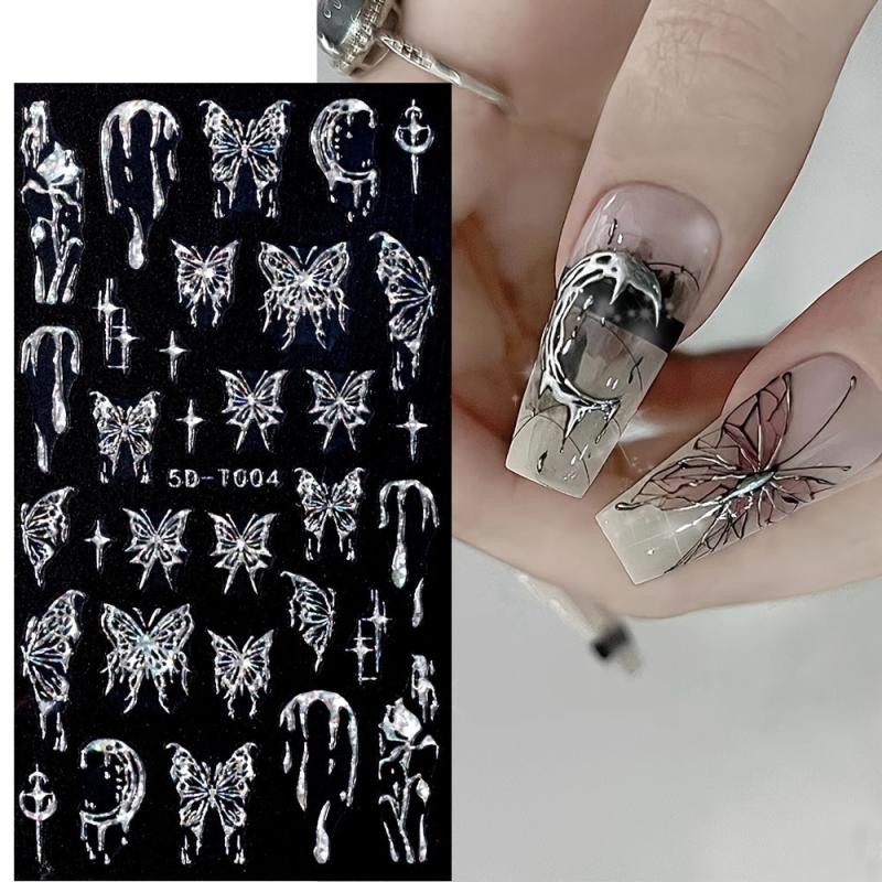 5D Hollow Butterfly Nail Stickers Dark Style