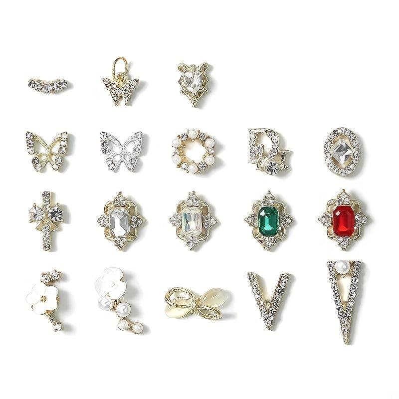 10 pcs 3D Crystal Nail Charms Rhinestone Silver Metal Charms for Nail Art