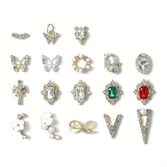 10 pcs 3D Crystal Nail Charms Rhinestone Silver Metal Charms for Nail Art