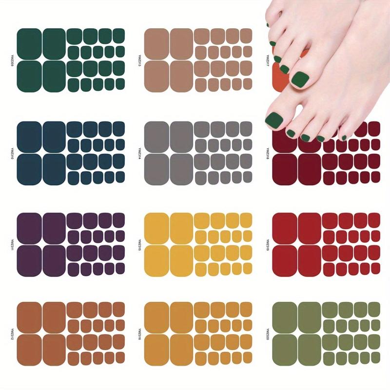 Waterproof Toenail Stickers Full Wraps Solid Toenail Polish Strips for Women