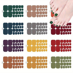 Waterproof Toenail Stickers Full Wraps Solid Toenail Polish Strips for Women