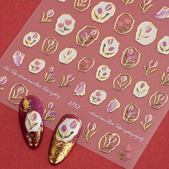 3D Embossed Rabbit Tulip Nail Stickers - Self Adhesive Bunny Nail Decals