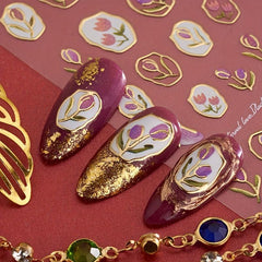 3D Embossed Rabbit Tulip Nail Stickers - Self Adhesive Bunny Nail Decals