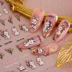 3D Embossed Rabbit Tulip Nail Stickers - Self Adhesive Bunny Nail Decals