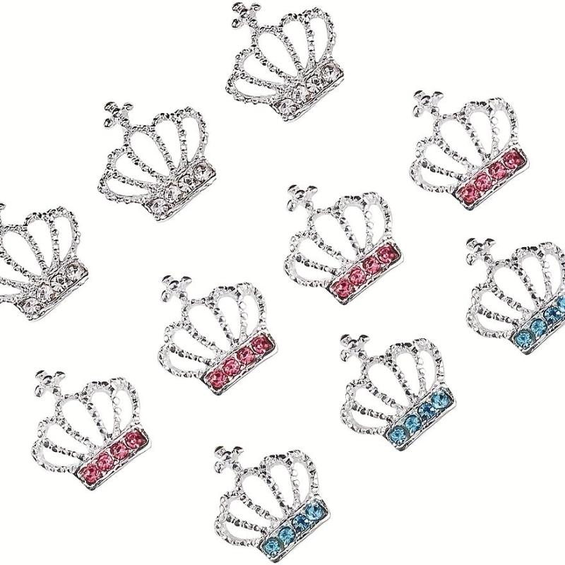 15pcs 3D Alloy Crown Nail Art Charms with Rhinestones for Girls DIY Crafts