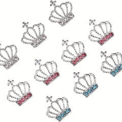 15pcs 3D Alloy Crown Nail Art Charms with Rhinestones for Girls DIY Crafts