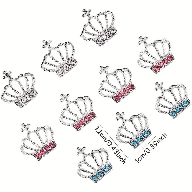 15pcs 3D Alloy Crown Nail Art Charms with Rhinestones for Girls DIY Crafts