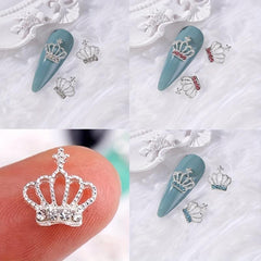 15pcs 3D Alloy Crown Nail Art Charms with Rhinestones for Girls DIY Crafts