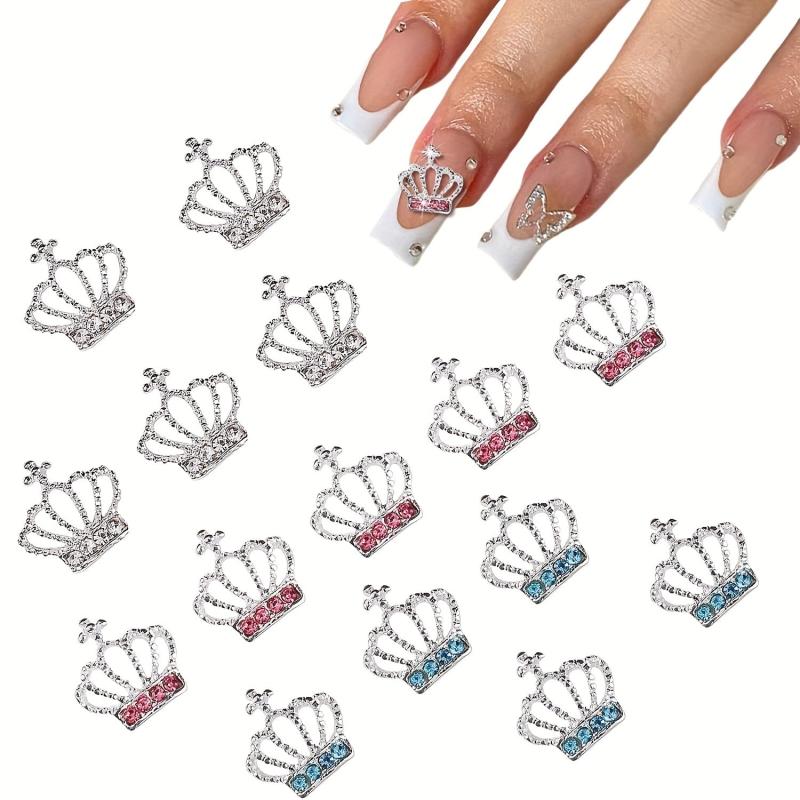 15pcs 3D Alloy Crown Nail Art Charms with Rhinestones for Girls DIY Crafts