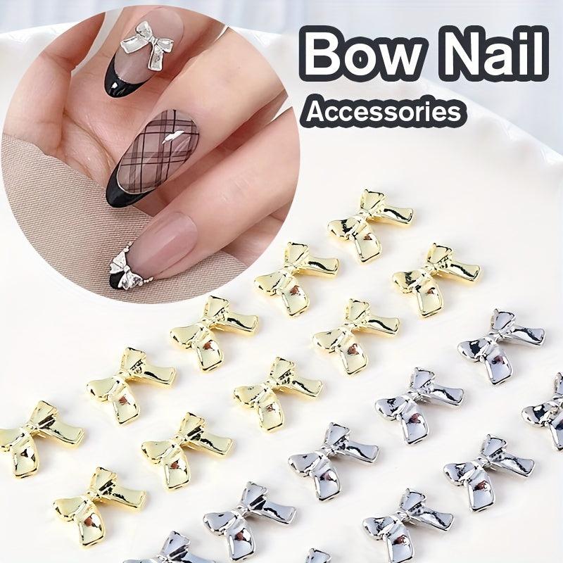 10Pcs 3D Silver Metal Bow Nail Art Stickers - Nail Art DIY