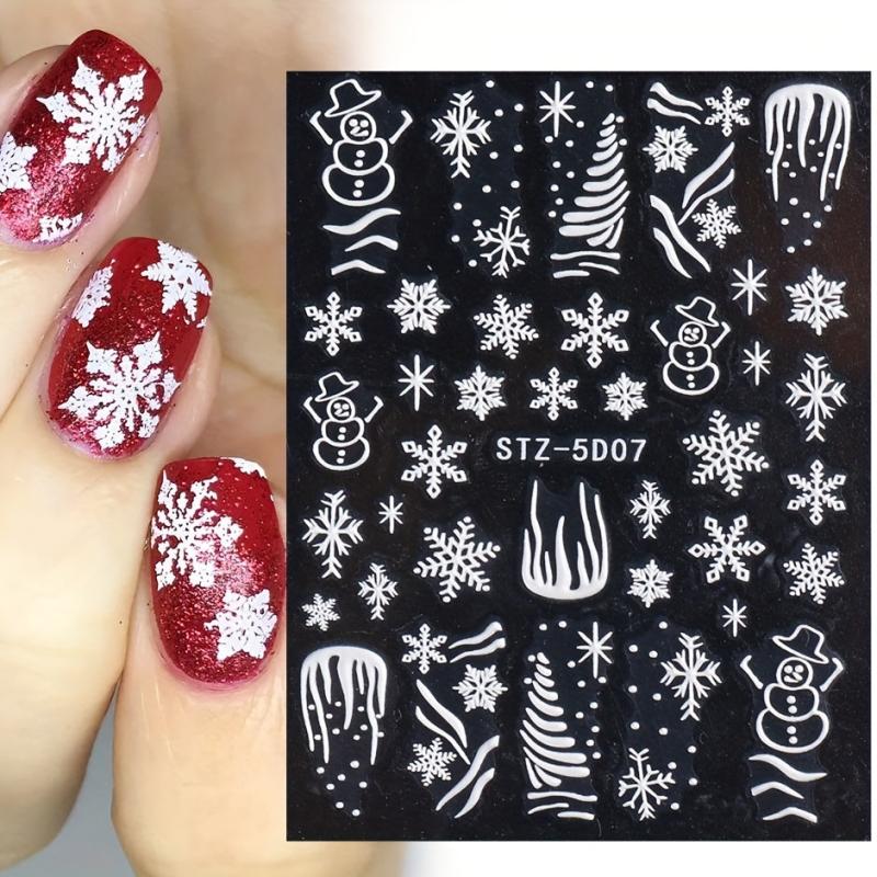 8 Pcs 5D Christmas Snowflake Snowman Nail Art Stickers