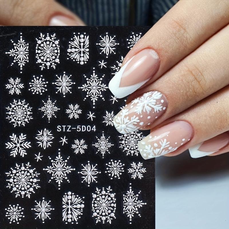 8 Pcs 5D Christmas Snowflake Snowman Nail Art Stickers