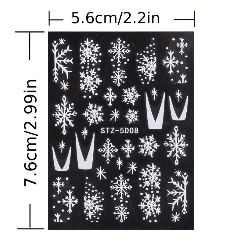 8 Pcs 5D Christmas Snowflake Snowman Nail Art Stickers