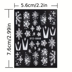 8 Pcs 5D Christmas Snowflake Snowman Nail Art Stickers