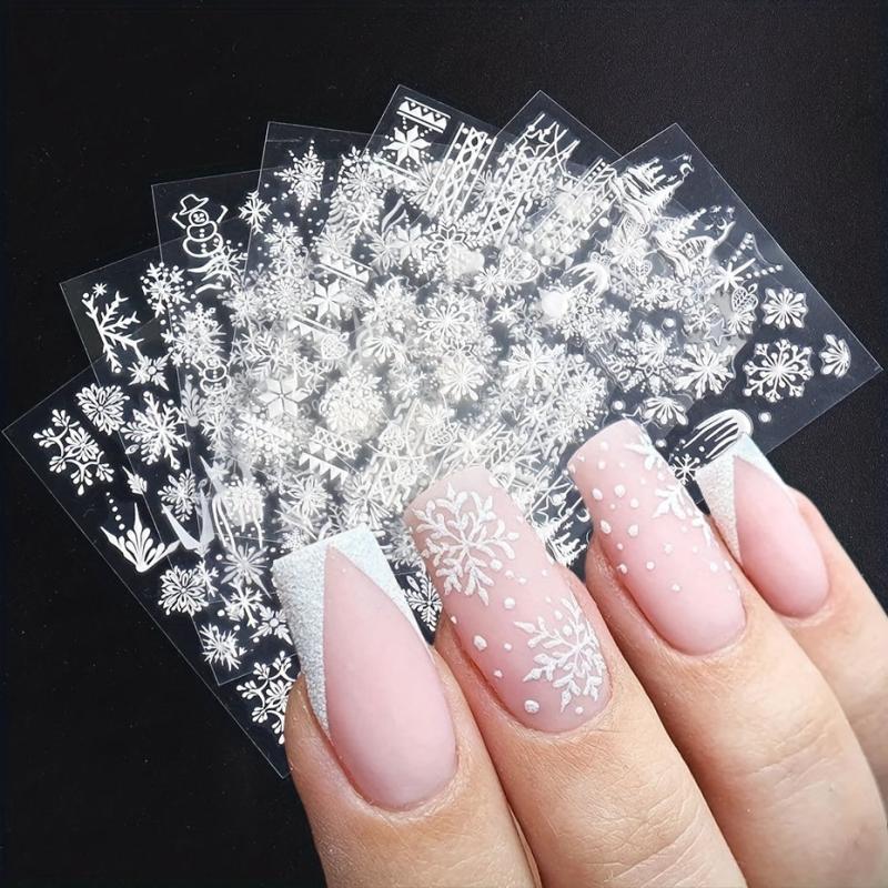 8 Pcs 5D Christmas Snowflake Snowman Nail Art Stickers