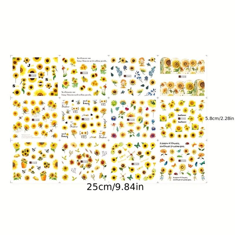 Sunflower Nail Stickers Set Floral Water Decals DIY Manicure Acrylic Designs