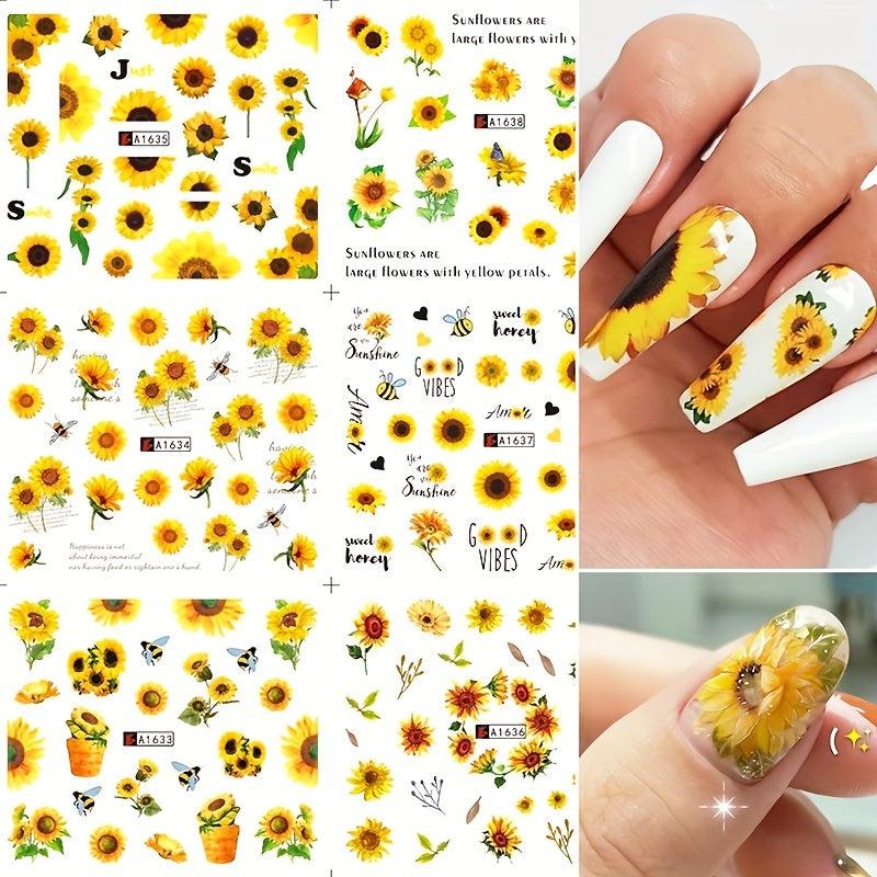 Sunflower Nail Stickers Set Floral Water Decals DIY Manicure Acrylic Designs
