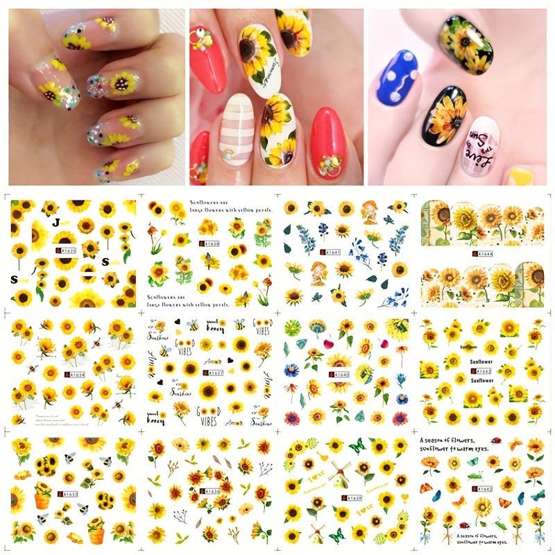 Sunflower Nail Stickers Set Floral Water Decals DIY Manicure Acrylic Designs