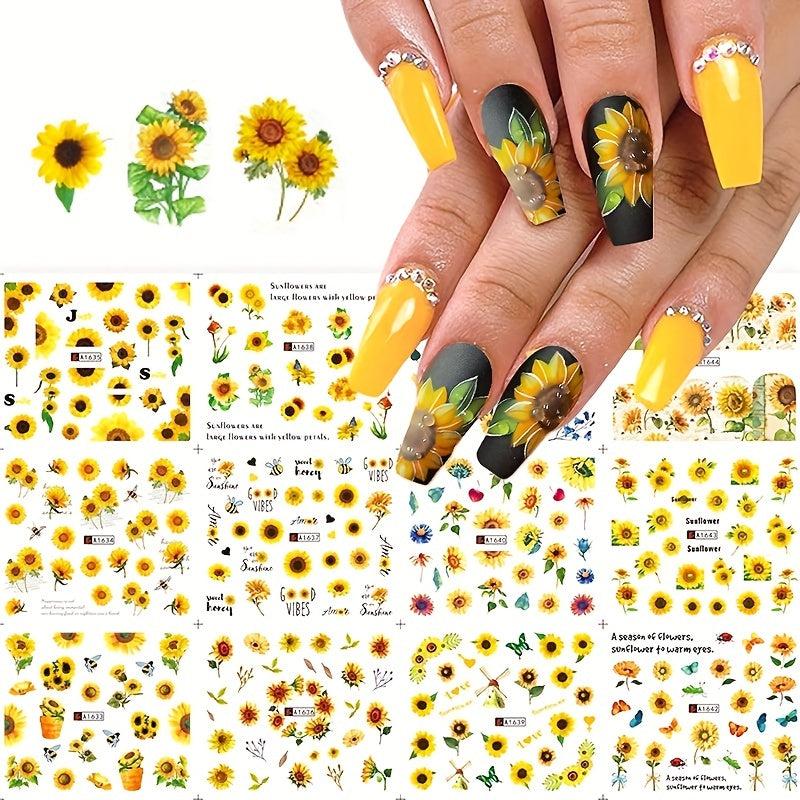 Sunflower Nail Stickers Set Floral Water Decals DIY Manicure Acrylic Designs