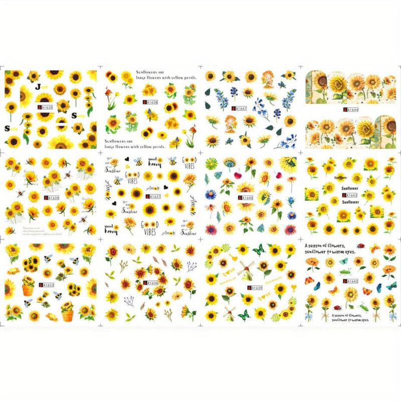Sunflower Nail Stickers Set Floral Water Decals DIY Manicure Acrylic Designs