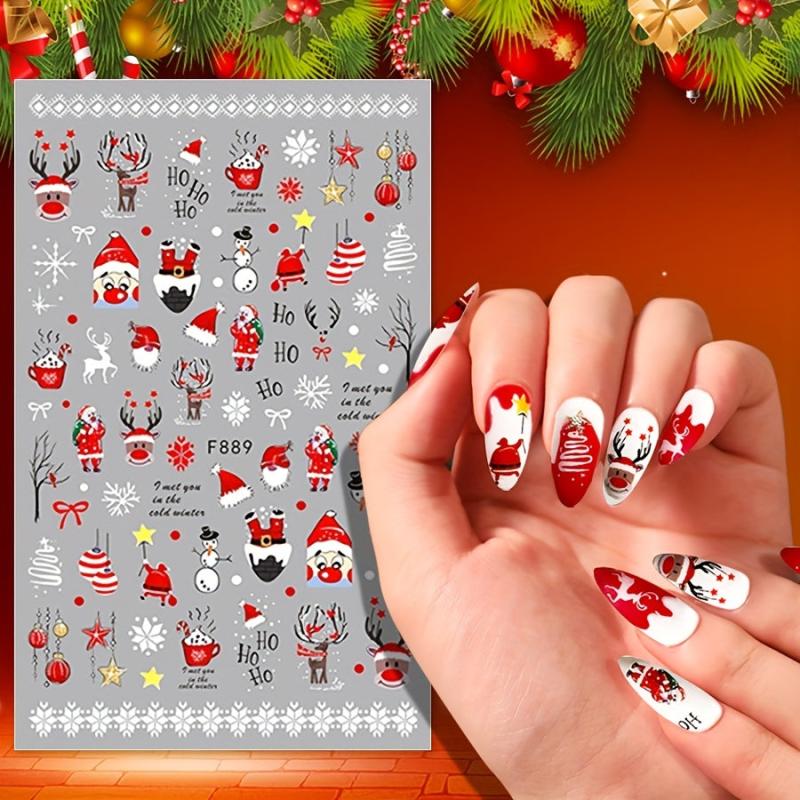Christmas Nail Stickers Santa Claus Elk Tree Cartoon Self Adhesive Nail Decals