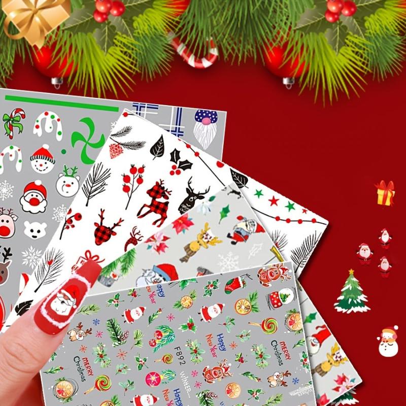 Christmas Nail Stickers Santa Claus Elk Tree Cartoon Self Adhesive Nail Decals