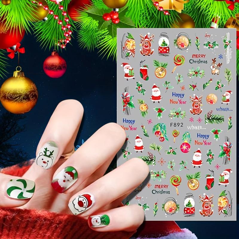 Christmas Nail Stickers Santa Claus Elk Tree Cartoon Self Adhesive Nail Decals