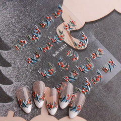 3 Sheets 5D Embossed Xmas Nail Art Stickers Snowflake Decals