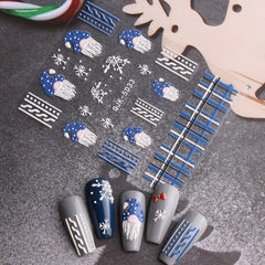 3 Sheets 5D Embossed Xmas Nail Art Stickers Snowflake Decals
