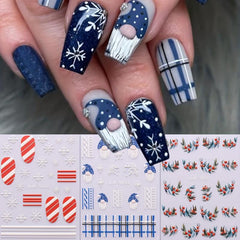 3 Sheets 5D Embossed Xmas Nail Art Stickers Snowflake Decals