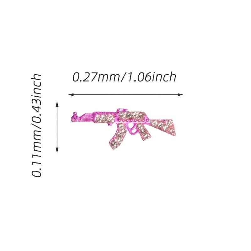 5pcs Gun Nail Art Charms With Rhinestones 3D Alloy AK Shape Nail Gem Accessories