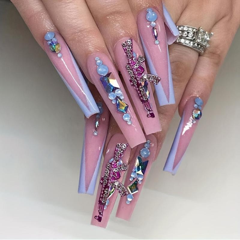 5pcs Gun Nail Art Charms With Rhinestones 3D Alloy AK Shape Nail Gem Accessories