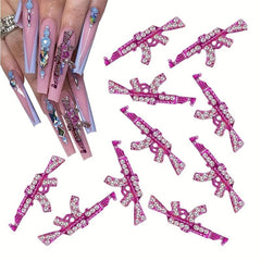 5pcs Gun Nail Art Charms With Rhinestones 3D Alloy AK Shape Nail Gem Accessories