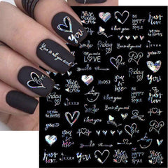 3D Laser Heart Letter Nail Art Stickers Self Adhesive Nail Art Decals