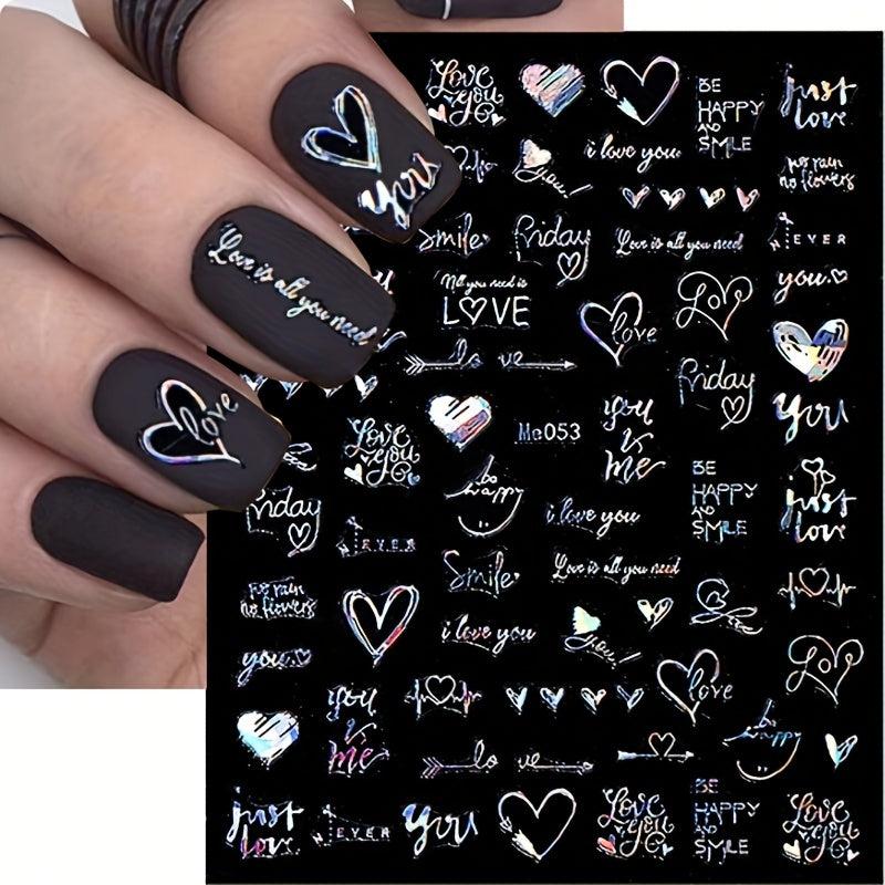 3D Laser Heart Letter Nail Art Stickers Self Adhesive Nail Art Decals