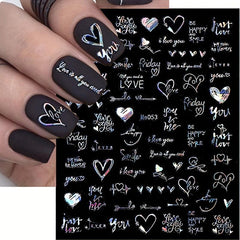 3D Laser Heart Letter Nail Art Stickers Self Adhesive Nail Art Decals