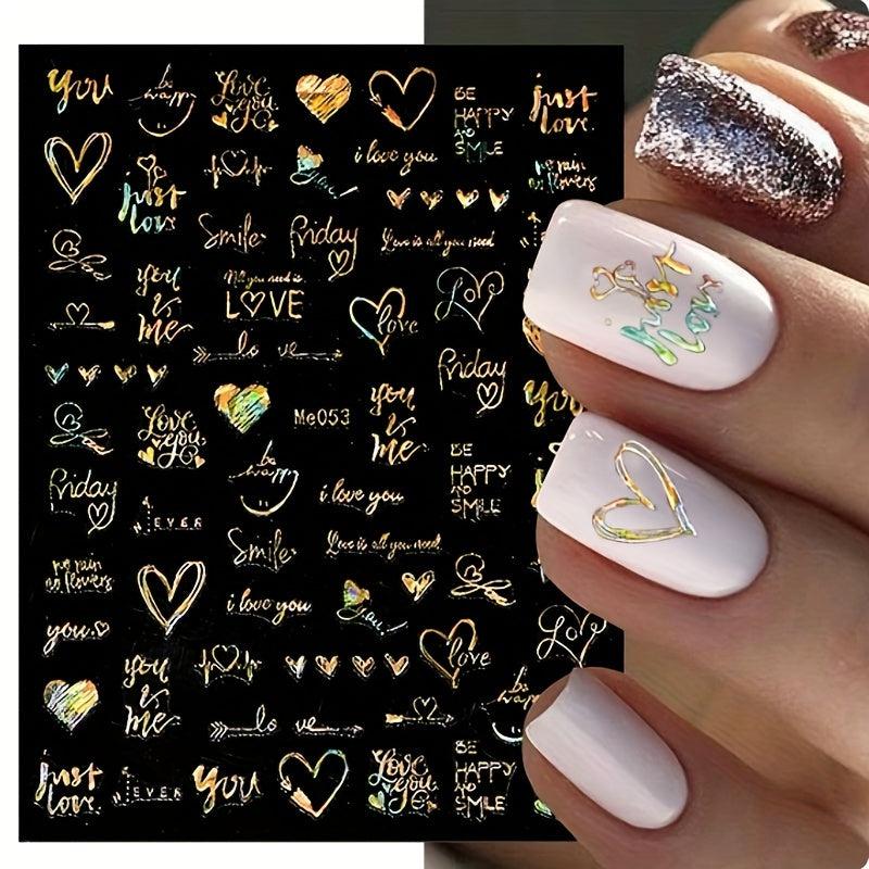 3D Laser Heart Letter Nail Art Stickers Self Adhesive Nail Art Decals