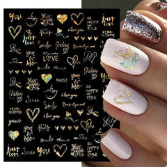3D Laser Heart Letter Nail Art Stickers Self Adhesive Nail Art Decals