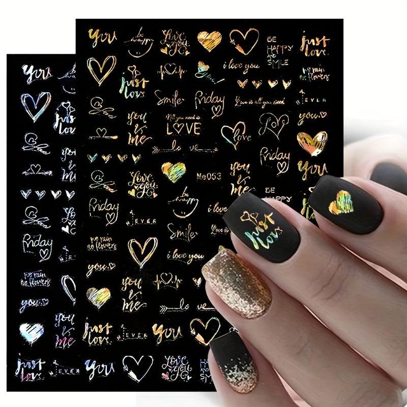 3D Laser Heart Letter Nail Art Stickers Self Adhesive Nail Art Decals