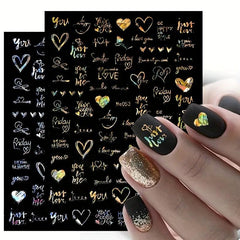 3D Laser Heart Letter Nail Art Stickers Self Adhesive Nail Art Decals