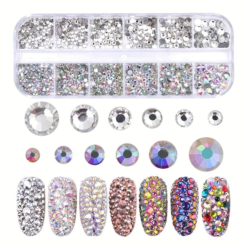 1500 Pcs AB Glass Flat Rhinestones With Twizzers Mixed Sizes For DIY Crafts
