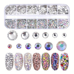 1500 Pcs AB Glass Flat Rhinestones With Twizzers Mixed Sizes For DIY Crafts