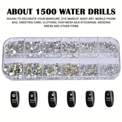 1500 Pcs AB Glass Flat Rhinestones With Twizzers Mixed Sizes For DIY Crafts