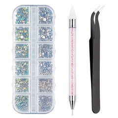 1500 Pcs AB Glass Flat Rhinestones With Twizzers Mixed Sizes For DIY Crafts
